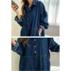 image:imagechouyatou Womens Casual Long Sleeve Maxi Denim Dress Fall Spring Loose 12 Button Down Tunic Jean DressDark Blue