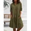 image:imagechouyatou Womens Casual Short Sleeve Denim Shirt Dress Button Down Tunic Shift Midi Long Jean Dress with PocketsArmy Green