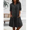 image:imagechouyatou Womens Casual Short Sleeve Denim Shirt Dress Button Down Tunic Shift Midi Long Jean Dress with PocketsBlack