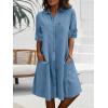image:imagechouyatou Womens Casual Short Sleeve Denim Shirt Dress Button Down Tunic Shift Midi Long Jean Dress with PocketsBlue