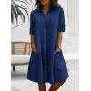 image:imagechouyatou Womens Casual Short Sleeve Denim Shirt Dress Button Down Tunic Shift Midi Long Jean Dress with PocketsDark Blue