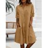 image:imagechouyatou Womens Casual Short Sleeve Denim Shirt Dress Button Down Tunic Shift Midi Long Jean Dress with PocketsKhaki