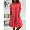 image:imagechouyatou Womens Casual Short Sleeve Denim Shirt Dress Button Down Tunic Shift Midi Long Jean Dress with PocketsWatermelon Red