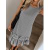 image:imagechouyatou Womens Summer Boho Plaid Ruffle Hem Dress Casual Gingham Tank Midi Long Dress Beach Party SundressBlack