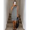 image:imagechouyatou Womens Summer Boho Plaid Ruffle Hem Dress Casual Gingham Tank Midi Long Dress Beach Party SundressBlack