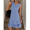 image:imagechouyatou Womens Summer Boho Plaid Ruffle Hem Dress Casual Gingham Tank Midi Long Dress Beach Party SundressBlue