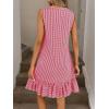 image:imagechouyatou Womens Summer Boho Plaid Ruffle Hem Dress Casual Gingham Tank Midi Long Dress Beach Party SundressRed