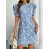 image:imagechouyatou Womens Summer Cute Floral Print Mini Dress Retro Puff Short Sleeve Work Casual Shift DressesBlue