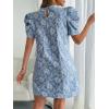 image:imagechouyatou Womens Summer Cute Floral Print Mini Dress Retro Puff Short Sleeve Work Casual Shift DressesBlue