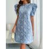 image:imagechouyatou Womens Summer Cute Floral Print Mini Dress Retro Puff Short Sleeve Work Casual Shift DressesBlue