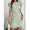 image:imagechouyatou Womens Summer Cute Floral Print Mini Dress Retro Puff Short Sleeve Work Casual Shift DressesGreen
