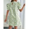 image:imagechouyatou Womens Summer Cute Floral Print Mini Dress Retro Puff Short Sleeve Work Casual Shift DressesGreen