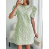image:imagechouyatou Womens Summer Cute Floral Print Mini Dress Retro Puff Short Sleeve Work Casual Shift DressesGreen