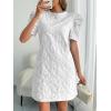 image:imagechouyatou Womens Summer Cute Floral Print Mini Dress Retro Puff Short Sleeve Work Casual Shift DressesWhite