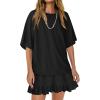 image:imagechouyatou Womens Summer Ruffle Skirt Set Casual Short Sleeve T Shirt Mini Skirt Lounge Set Vacation 2 Piece OutfitsBlack