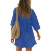 image:imagechouyatou Womens Summer Ruffle Skirt Set Casual Short Sleeve T Shirt Mini Skirt Lounge Set Vacation 2 Piece OutfitsBlue