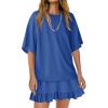 image:imagechouyatou Womens Summer Ruffle Skirt Set Casual Short Sleeve T Shirt Mini Skirt Lounge Set Vacation 2 Piece OutfitsBlue