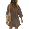 image:imagechouyatou Womens Summer Ruffle Skirt Set Casual Short Sleeve T Shirt Mini Skirt Lounge Set Vacation 2 Piece OutfitsCoffee
