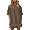 image:imagechouyatou Womens Summer Ruffle Skirt Set Casual Short Sleeve T Shirt Mini Skirt Lounge Set Vacation 2 Piece OutfitsCoffee