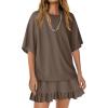 image:imagechouyatou Womens Summer Ruffle Skirt Set Casual Short Sleeve T Shirt Mini Skirt Lounge Set Vacation 2 Piece OutfitsCoffee