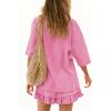 image:imagechouyatou Womens Summer Ruffle Skirt Set Casual Short Sleeve T Shirt Mini Skirt Lounge Set Vacation 2 Piece OutfitsPink