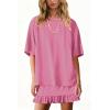 image:imagechouyatou Womens Summer Ruffle Skirt Set Casual Short Sleeve T Shirt Mini Skirt Lounge Set Vacation 2 Piece OutfitsPink