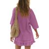 image:imagechouyatou Womens Summer Ruffle Skirt Set Casual Short Sleeve T Shirt Mini Skirt Lounge Set Vacation 2 Piece OutfitsPurple