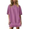 image:imagechouyatou Womens Summer Ruffle Skirt Set Casual Short Sleeve T Shirt Mini Skirt Lounge Set Vacation 2 Piece OutfitsPurple