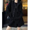 image:imagechouyatou Womens Sweater Skirt Set Ribbed Knit Button Down Cardigan Mini Skirt 2 Piece Sets Matching OutfitsBlack