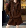 image:imagechouyatou Womens Sweater Skirt Set Ribbed Knit Button Down Cardigan Mini Skirt 2 Piece Sets Matching OutfitsCoffee
