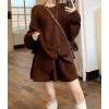 image:imagechouyatou Womens Sweater Skirt Set Ribbed Knit Button Down Cardigan Mini Skirt 2 Piece Sets Matching OutfitsCoffee