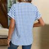 image:imagechouyatou Womens V Neck Gingham Button Down Cotton Shirt Plaid Blouses Short Sleeve Summer Tunic TopsBlue