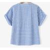 image:imagechouyatou Womens V Neck Gingham Button Down Cotton Shirt Plaid Blouses Short Sleeve Summer Tunic TopsBlue