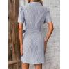 image:imagechouyatou Womens Vertical Striped Puff Short Sleeve Work Casual Shift Mini Dress with BeltBlue
