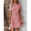 image:imagechouyatou Womens Vertical Striped Puff Short Sleeve Work Casual Shift Mini Dress with BeltRed