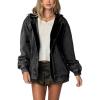 image:imageCHOUYATOU Womens 2026 Spring Hooded Denim Jacket Zip Up Jean Hoodie Trench Coat Casual Loose Bomber JacketBlack Gray