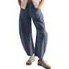 image:imageCHOUYATOU Womens Baggy Striped Barrel Jeans Wide Leg Y2K Mid Rise Patchwork Cropped Denim Ankle PantsDark Blue
