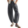 image:imageCHOUYATOU Womens Baggy Striped Barrel Jeans Wide Leg Y2K Mid Rise Patchwork Cropped Denim Ankle PantsGrey