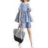 image:imagechouyatou Womens 2 Piece Outfits Gingham Cotton Short Sleeve Tank Top and Summer Elastic Waist Shorts SetBlue