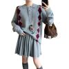 image:imagechouyatou Womens 2 Piece Sweater Skirt Set Argyle Plaid Pullover Polo Sweater Mini Pleated Skirt Matching OutfitsGray