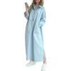 image:imagechouyatou Womens Casual Long Sleeve Maxi Denim Dress Fall Spring Loose 12 Button Down Tunic Jean DressLight Blue