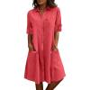 image:imagechouyatou Womens Casual Short Sleeve Denim Shirt Dress Button Down Tunic Shift Midi Long Jean Dress with PocketsWatermelon Red