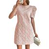 image:imagechouyatou Womens Summer Cute Floral Print Mini Dress Retro Puff Short Sleeve Work Casual Shift DressesPink
