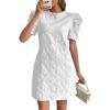 image:imagechouyatou Womens Summer Cute Floral Print Mini Dress Retro Puff Short Sleeve Work Casual Shift DressesWhite
