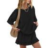 image:imagechouyatou Womens Summer Ruffle Skirt Set Casual Short Sleeve T Shirt Mini Skirt Lounge Set Vacation 2 Piece OutfitsBlack