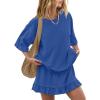 image:imagechouyatou Womens Summer Ruffle Skirt Set Casual Short Sleeve T Shirt Mini Skirt Lounge Set Vacation 2 Piece OutfitsBlue