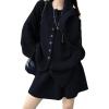 image:imagechouyatou Womens Sweater Skirt Set Ribbed Knit Button Down Cardigan Mini Skirt 2 Piece Sets Matching OutfitsBlack