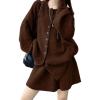 image:imagechouyatou Womens Sweater Skirt Set Ribbed Knit Button Down Cardigan Mini Skirt 2 Piece Sets Matching OutfitsCoffee