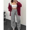 image:imageCHOUYATOU Womens Retro Plaid Wide Leg Pants Gingham Smocked High Waisted Dressy Palazzo Pants Trousers with PocketsBlack