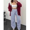 image:imageCHOUYATOU Womens Retro Plaid Wide Leg Pants Gingham Smocked High Waisted Dressy Palazzo Pants Trousers with PocketsBlue